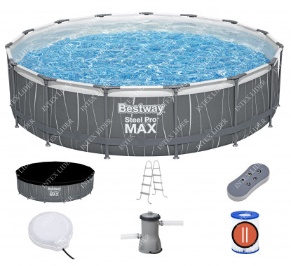 561GD BestWay Каркасный бассейн круглый, 457х107см+фильтрнасос, лестница, тент, освещение